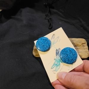 Big Blue Stud Style Button earrings